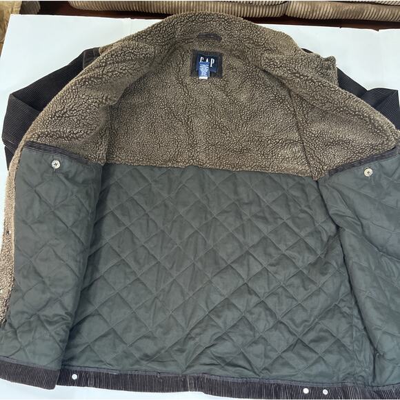 VTG Y2K GAP Mens LG Chocolate Brown Corduroy Sherpa Lined Trucker Jacket - Picture 6 of 8